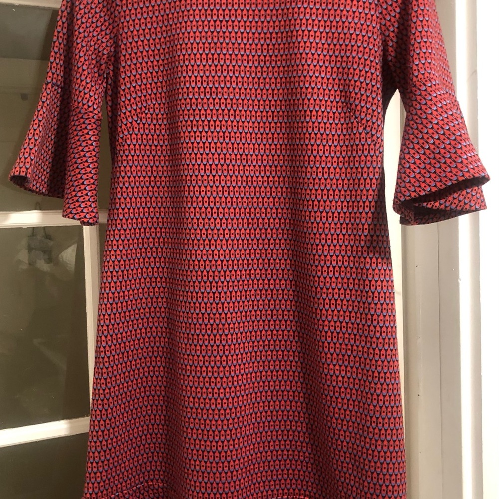 Tyler Boe Red Printed A-Line Dress with Flared Sleeves